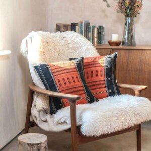 Handwoven Cushion – Terracotta & Black with Tassels