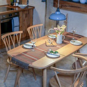 Earthy Brown Table Runner – Orange & Beige Accents