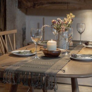 Table Runner in Warm Beige & Green
