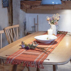 Handwoven Table Runner in Terracotta and Olive