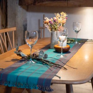 Teal & Charcoal Geometric Handwoven Table Runner