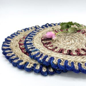 Handwoven Jute Placemat with Red and Blue Loops