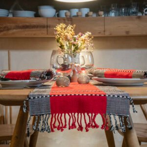 Handwoven Table Runner in Bold Red & Black
