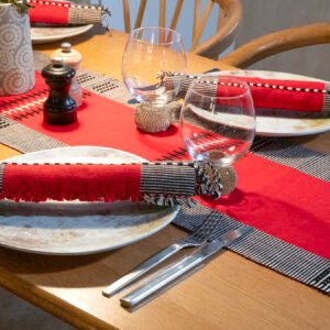 Handwoven Placemat in Bold Red and Black Tones