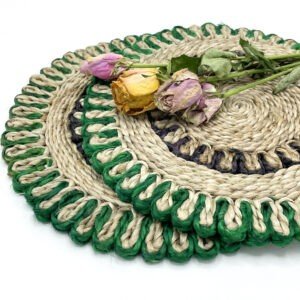Handwoven Jute Placemat with Brown and Green Loops