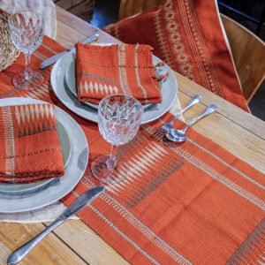 Handwoven Table Runner in Terracotta and Olive