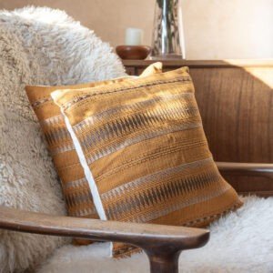Handwoven Cushion in Mustard with Braided Trim