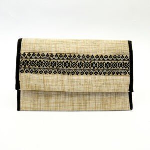 Handwoven Raw Silk Purse with Black Floral Motif