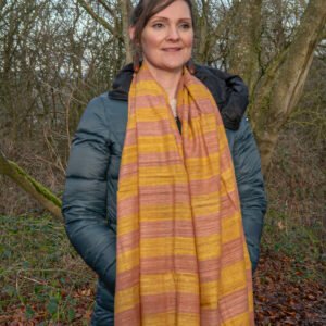 Handwoven Eri Silk Stole in Coral-Yellow
