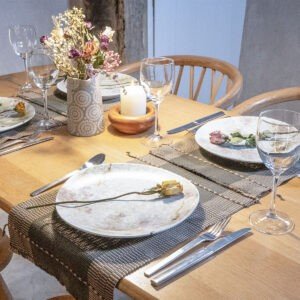 Handwoven Placemat in Warm Beige & Moss Green