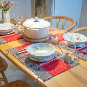 Handwoven Placemat in Bold Red and Black Tones