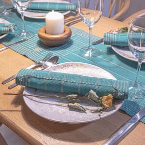 Handwoven Teal Placemat with Spear Motif