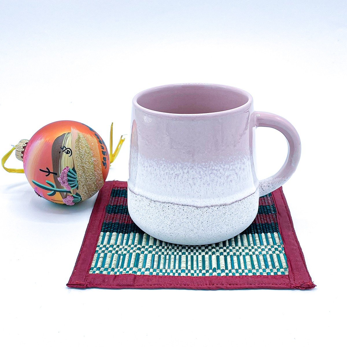 Handwoven Bamboo Coasters – Red & Teal