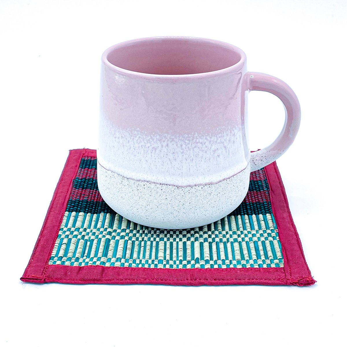 Handwoven Bamboo Coasters – Red & Teal - Image 2