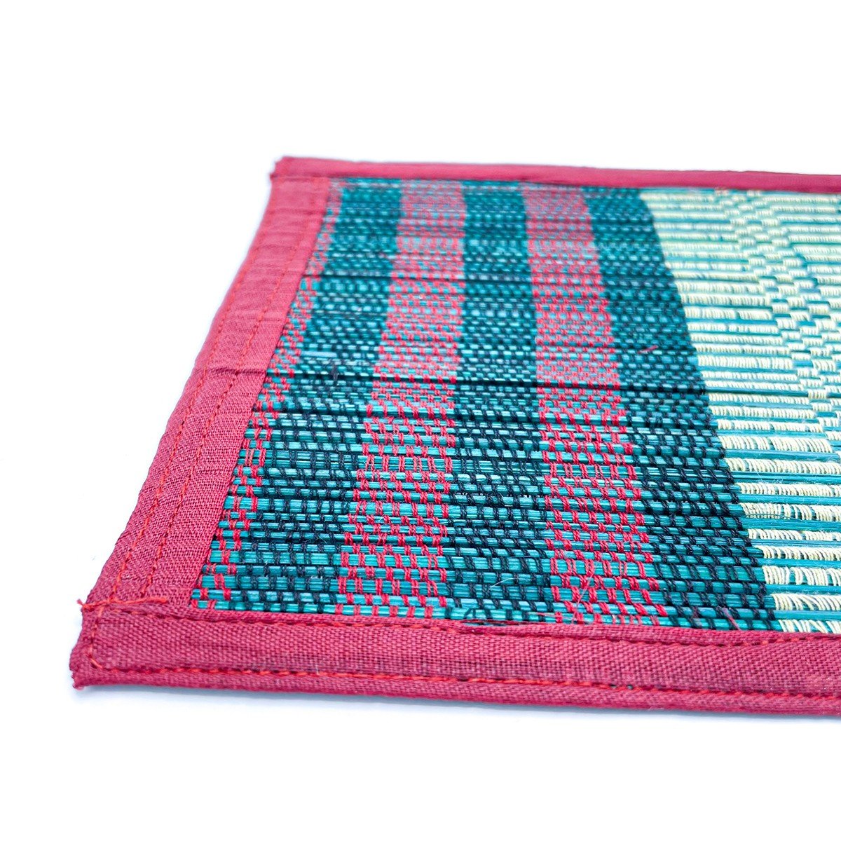 Handwoven Bamboo Coasters – Red & Teal - Image 4
