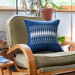 Cushion Cover in Deep Navy Blue with Diamond Motifs