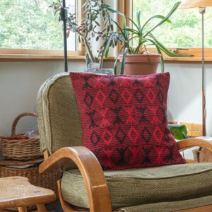 Cushion Cover in Deep Red with Black Diamond Motifs