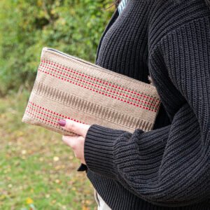 Handwoven Beige Clutch with Red Diamond Motif