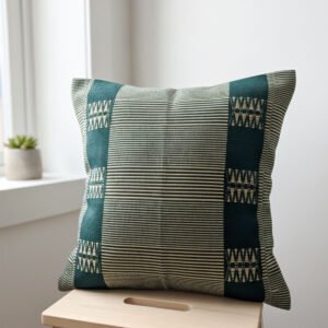 Cushion Cover in Teal Green with Handwoven Striped