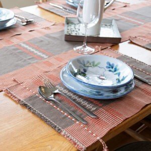 Handwoven Placemat in Khaki & Rust Orange