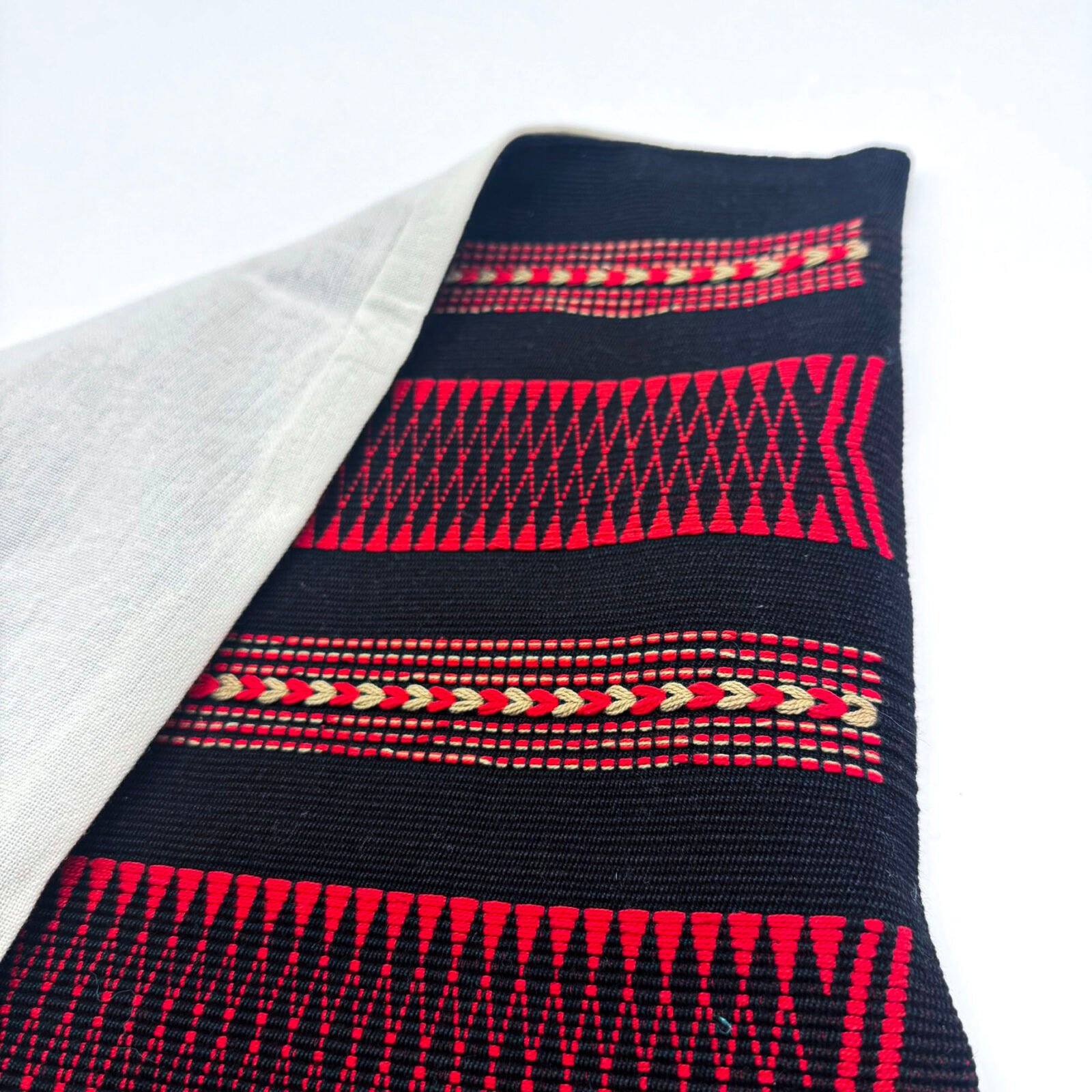 Handwoven Cushion Cover in Midnight Black & Crimson - Image 5