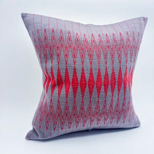 Handwoven Cushion Cover in Slate Grey & Crimson