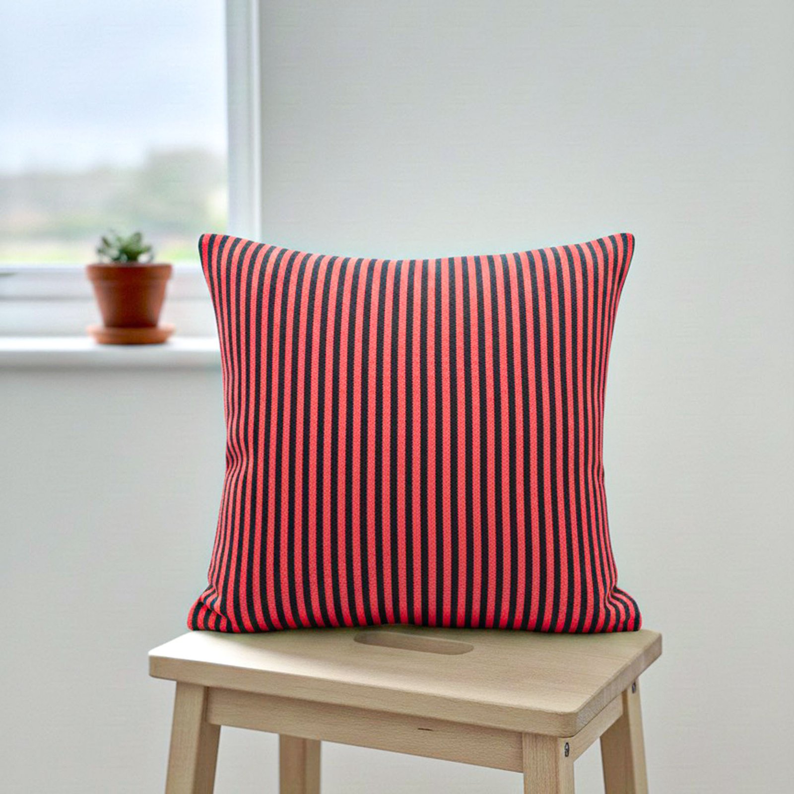 Handwoven Cushion Cover in Poppy Red Stripe - Image 5
