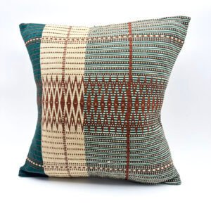 Handwoven Cushion Cover in Deep Emerald & Chestnut